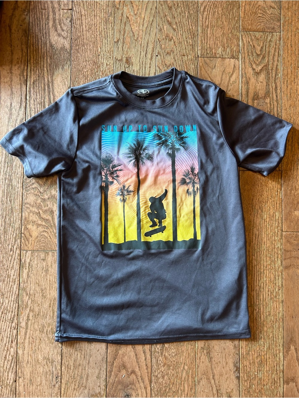 Sunset Skateboard Graphic Tee - Charcoal athletic works moisture control size 8